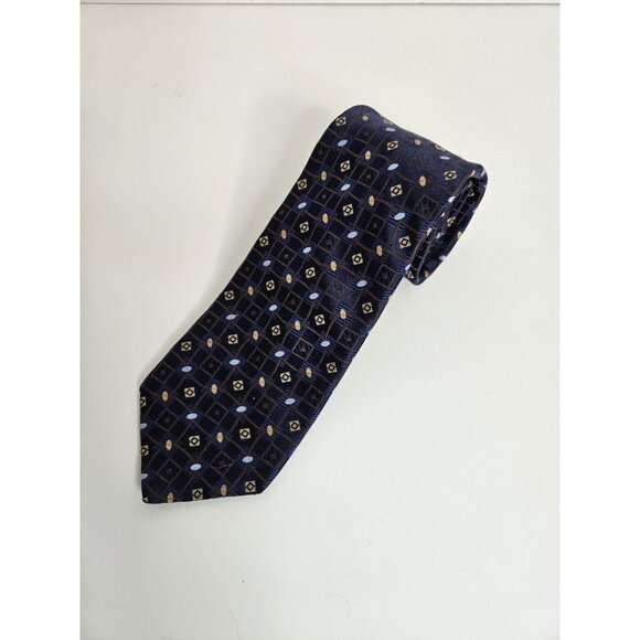 John W Nordstrom Mens Silk Tie Geometric Pattern Navy Blue Made in USA 60" - Picture 2 of 8